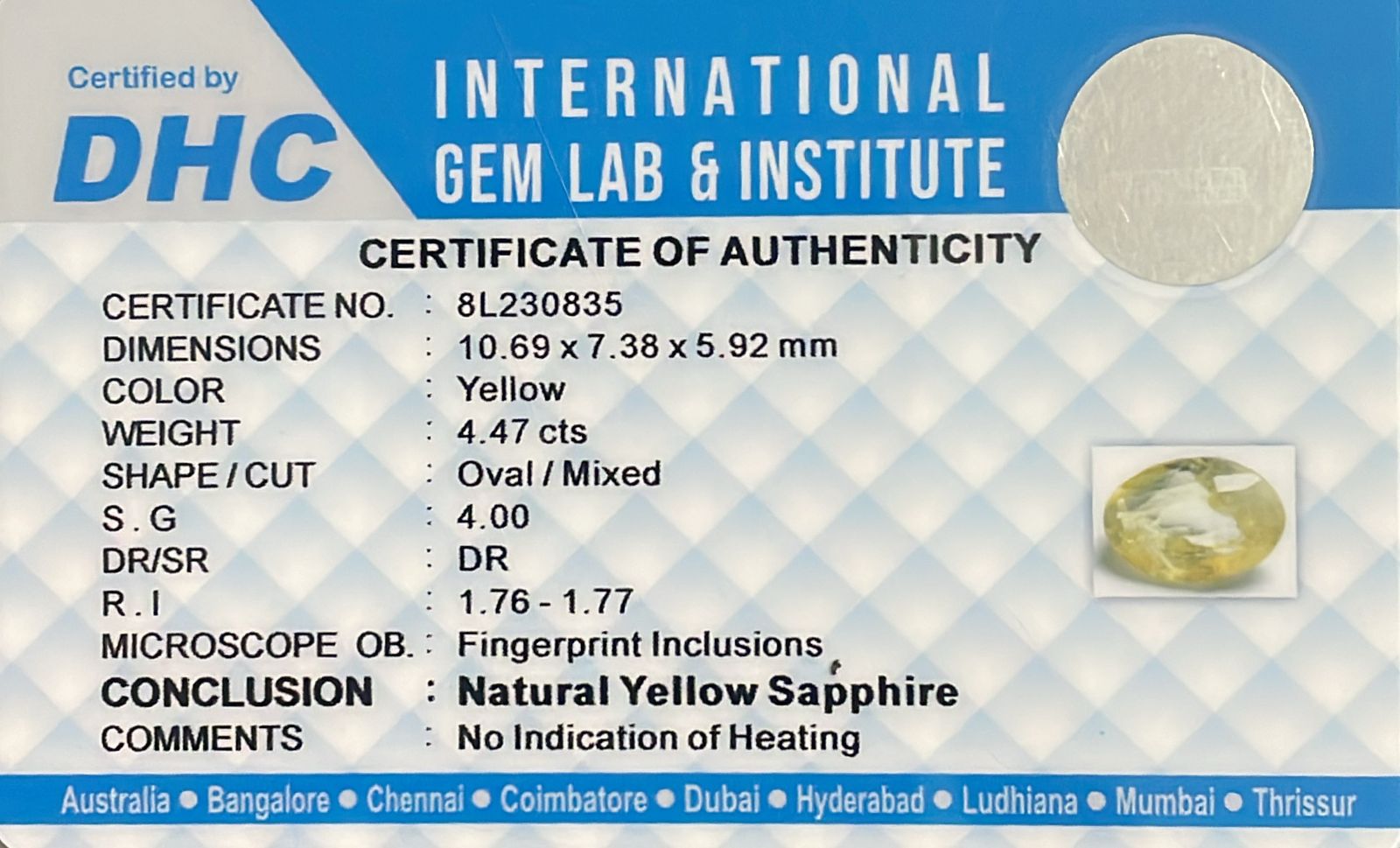 Natural Yellow Sapphire 4.47 cts
