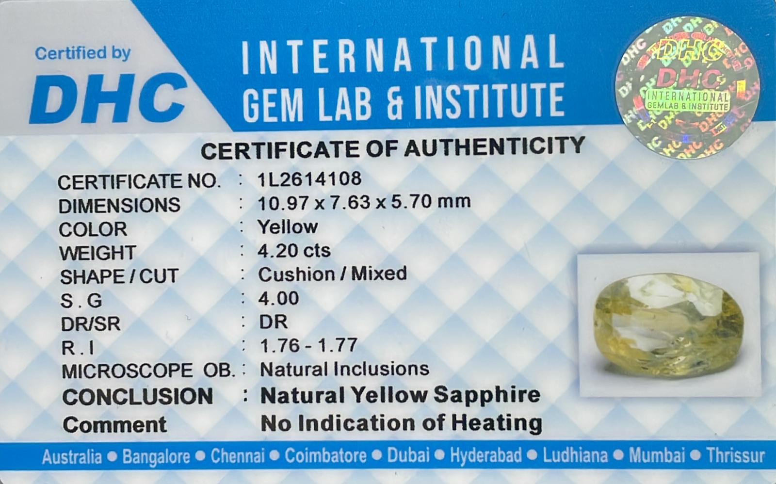 Natural Yellow Sapphire 4.20 cts