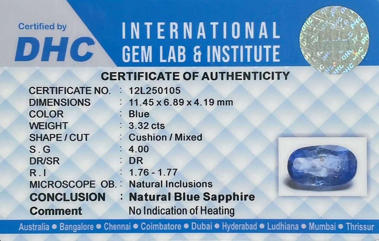 Natural blue Sapphire 3.32 cts