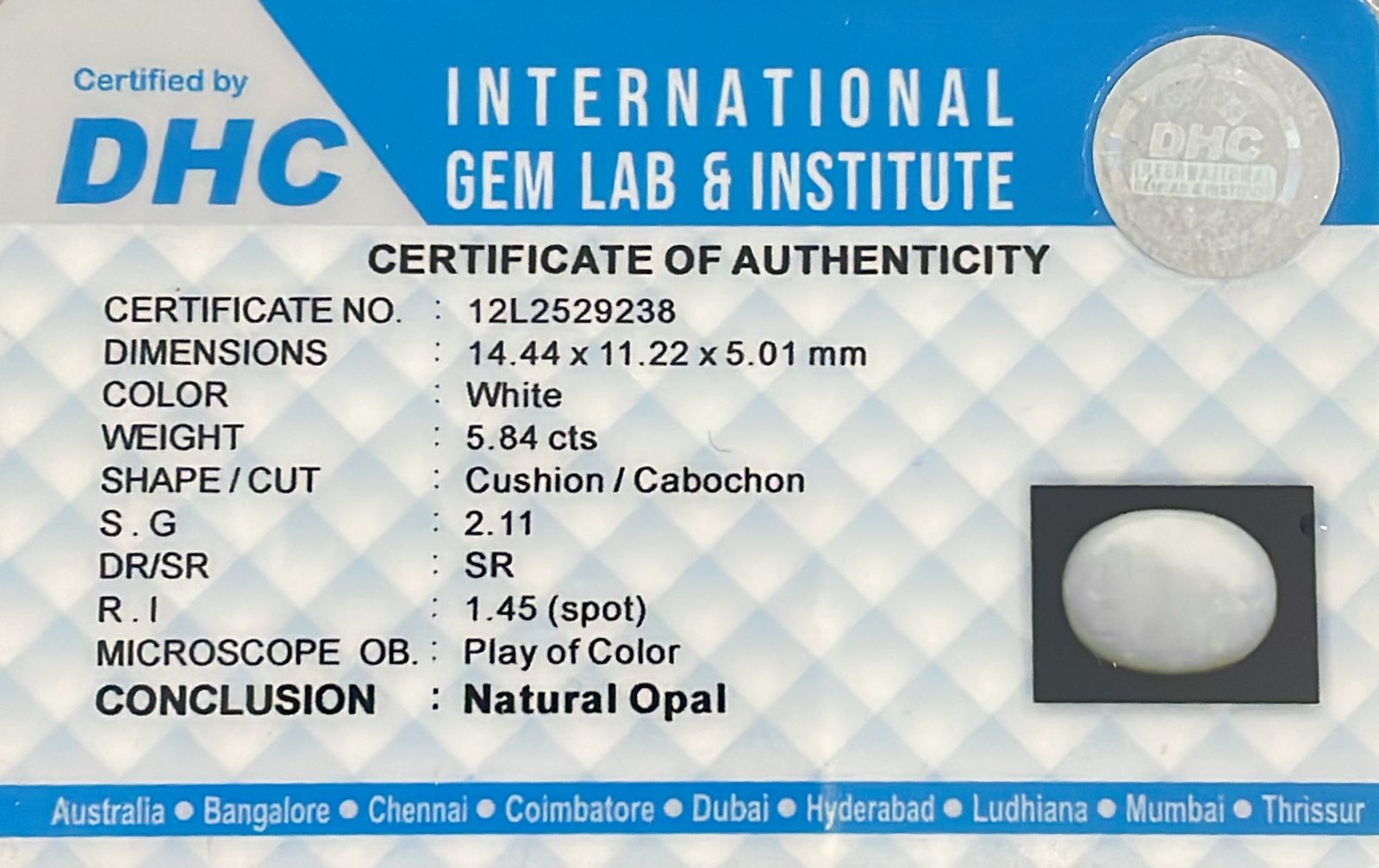 Natural Opal White 5.84 cts
