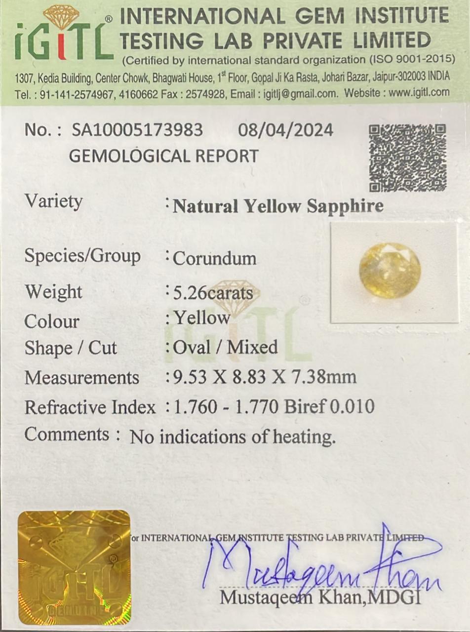Natural Yellow Sapphire 5.26 cts