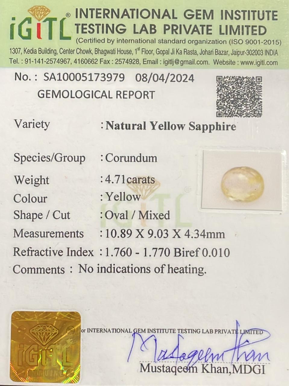 Natural Yellow Sapphire 4.71 cts