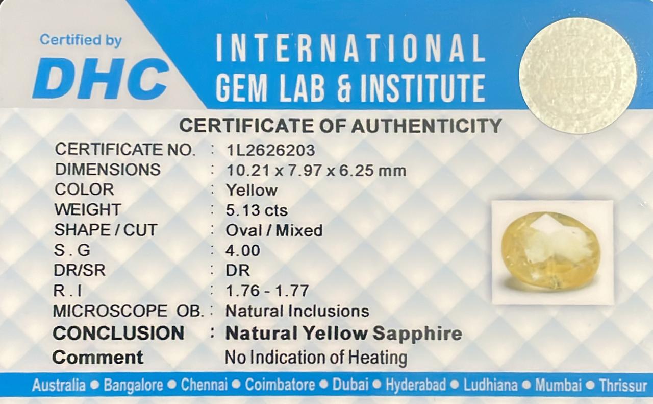 Natural Yellow Sapphire 5.13 cts