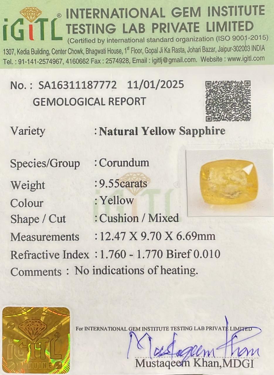 Natural Yellow Sapphire 9.55 cts