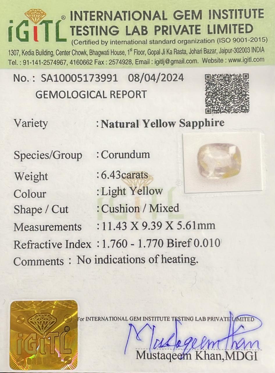Natural Yellow Sapphire 6.43 cts