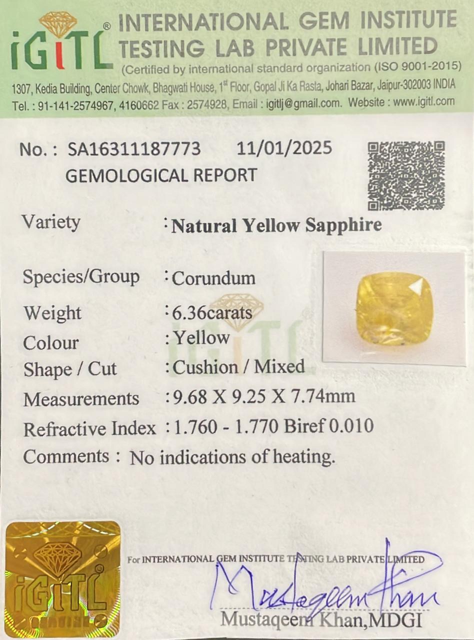 Natural Yellow Sapphire 6.36 cts