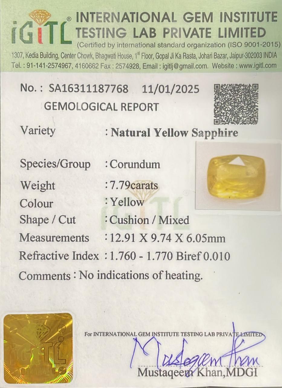 Natural Yellow Sapphire 7.79 cts