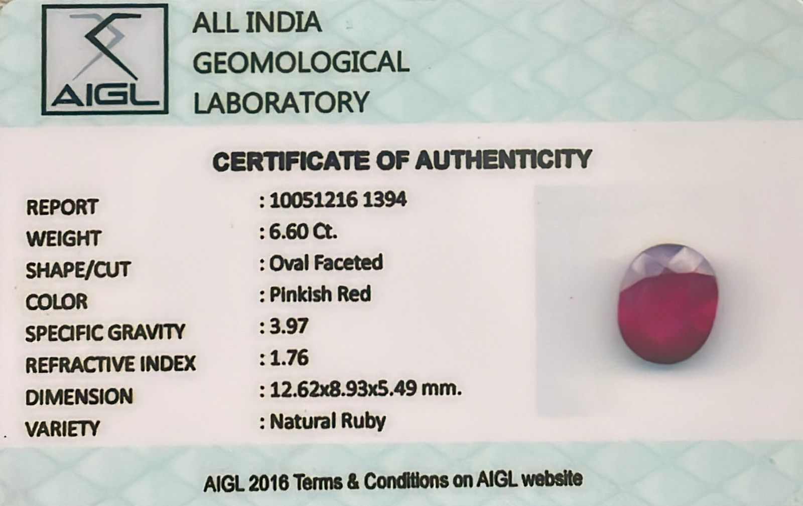 Natural Ruby 6.60 cts