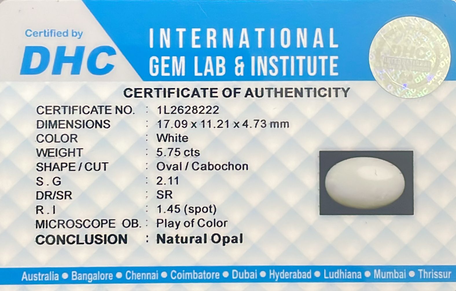 Natural Opal White 5.75 cts