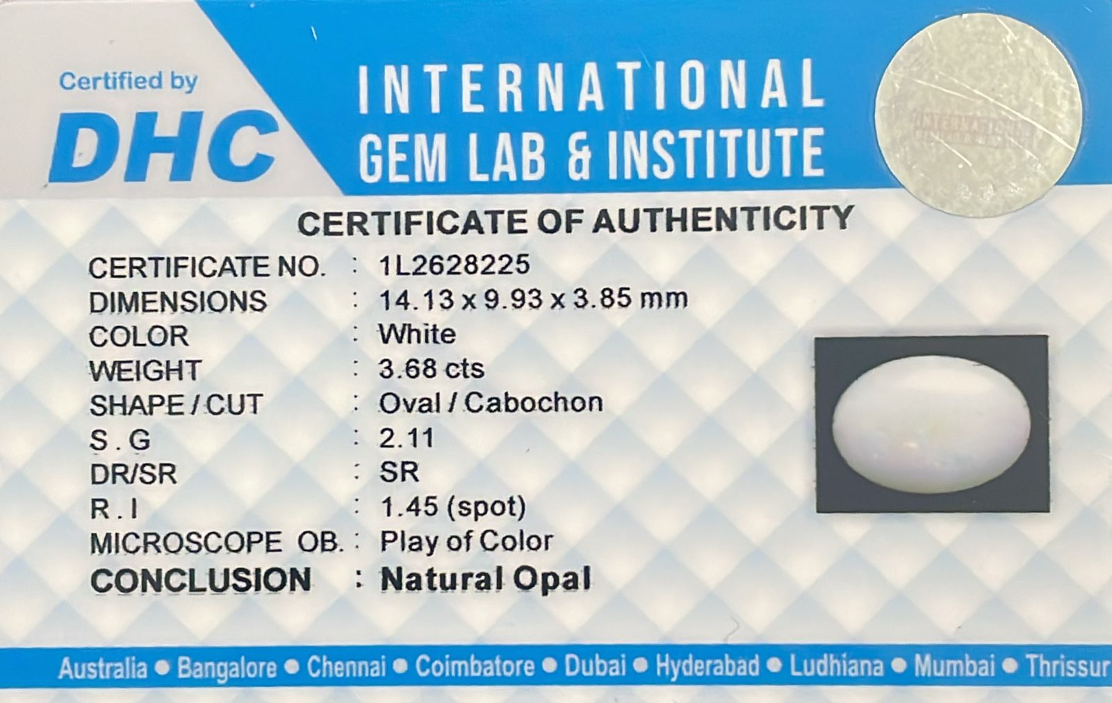 Natural Opal White 3.68 cts