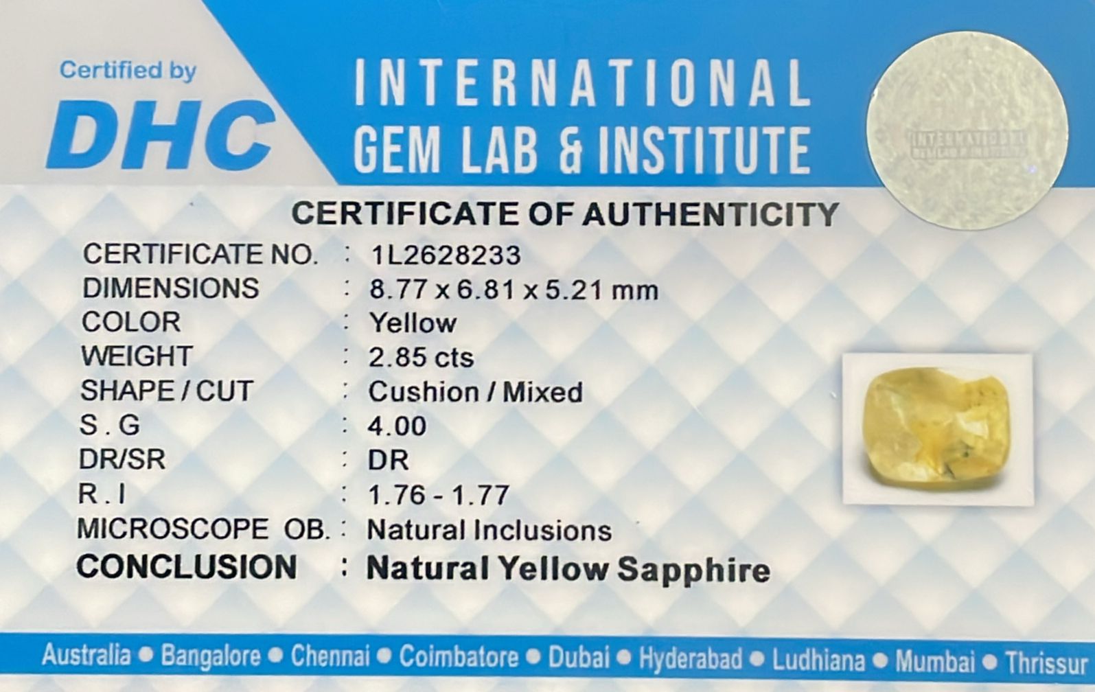 Natural Yellow Sapphire 2.85 cts