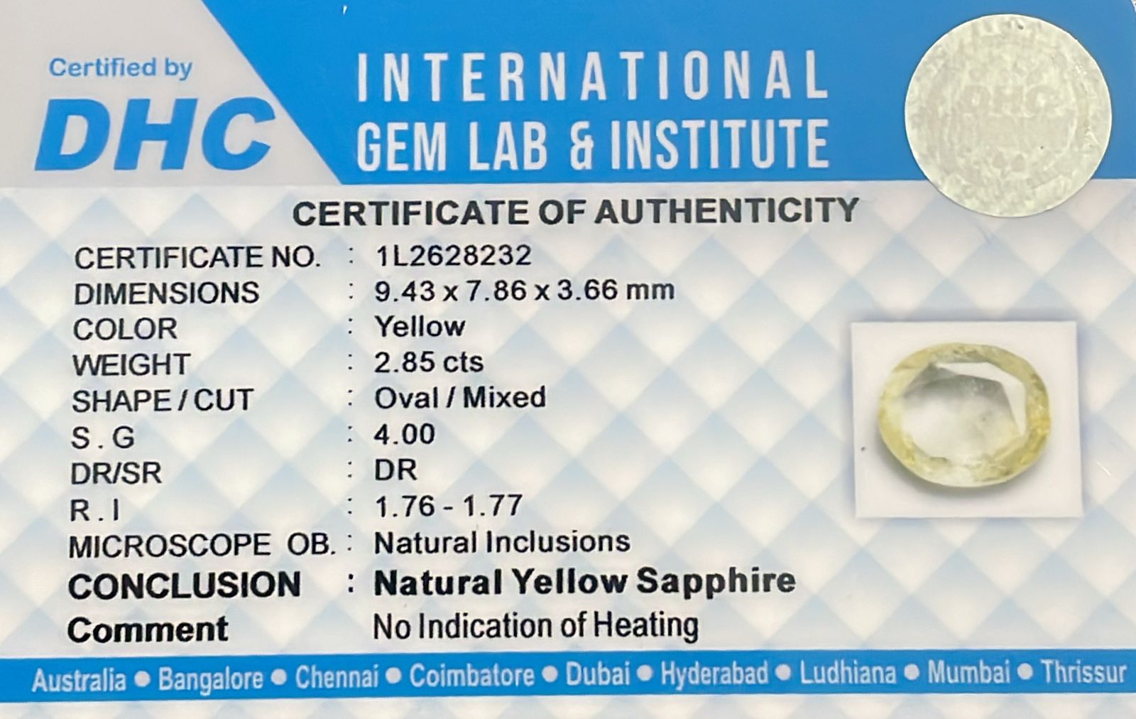 Natural Yellow Sapphire 2.85 cts