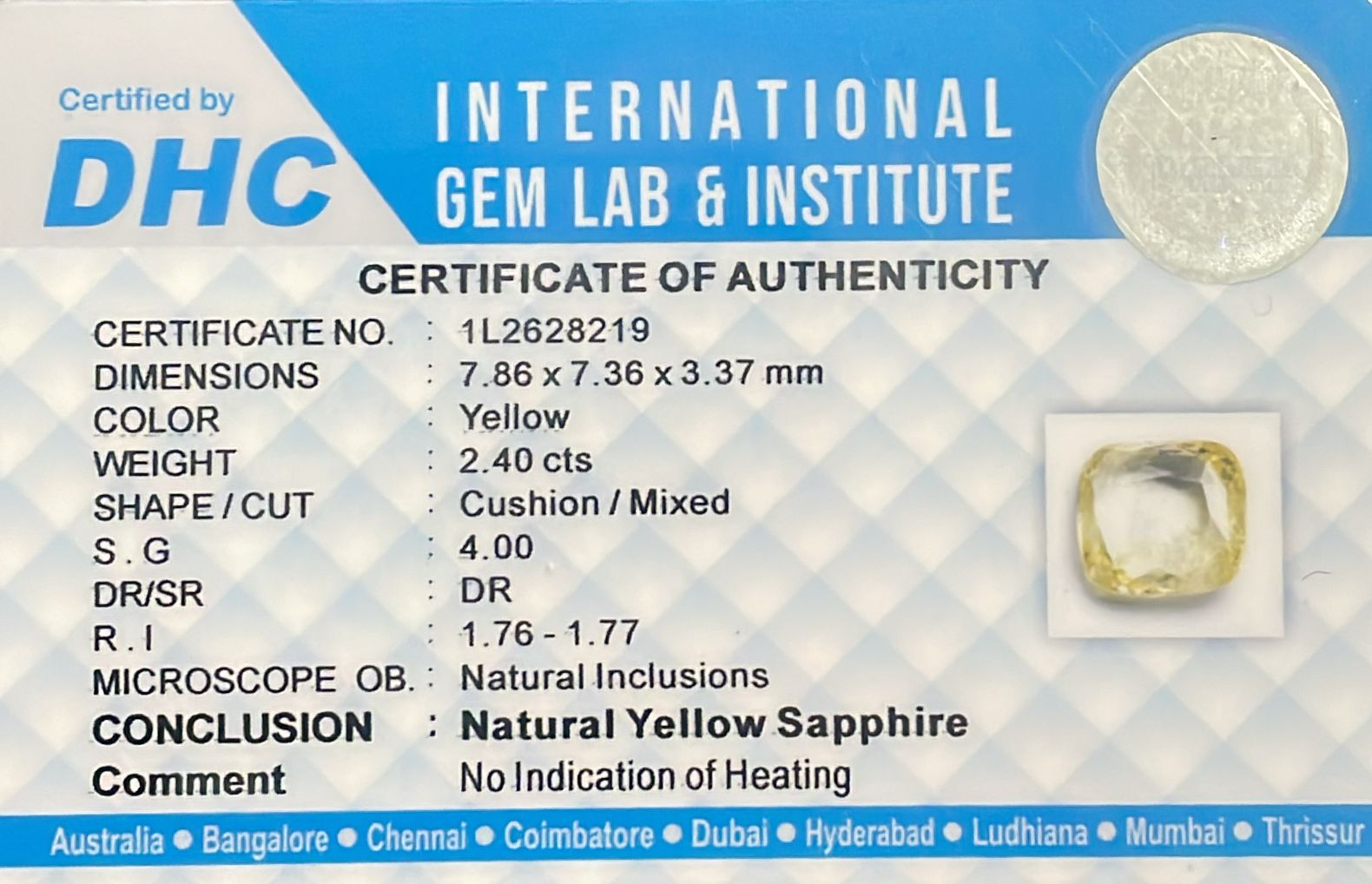 Natural Yellow Sapphire 2.40 cts
