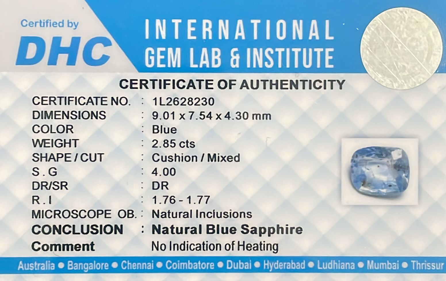 Natural Blue Sapphire 2.85 cts