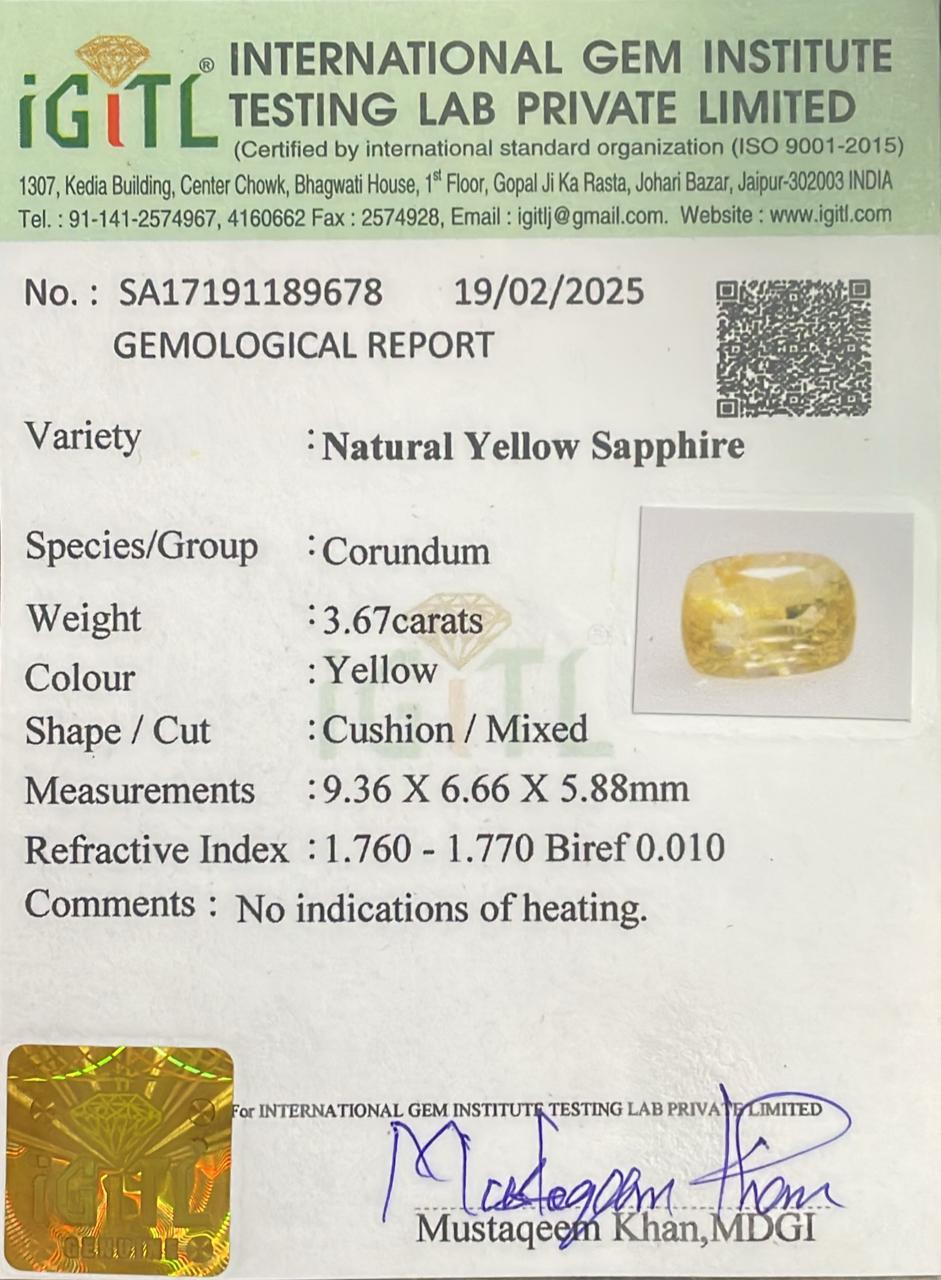 Natural Yellow Sapphire 3.67 cts