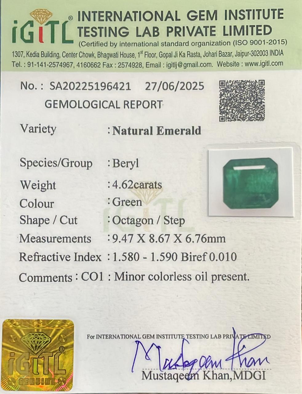 Natural Emerald 4.62 cts
