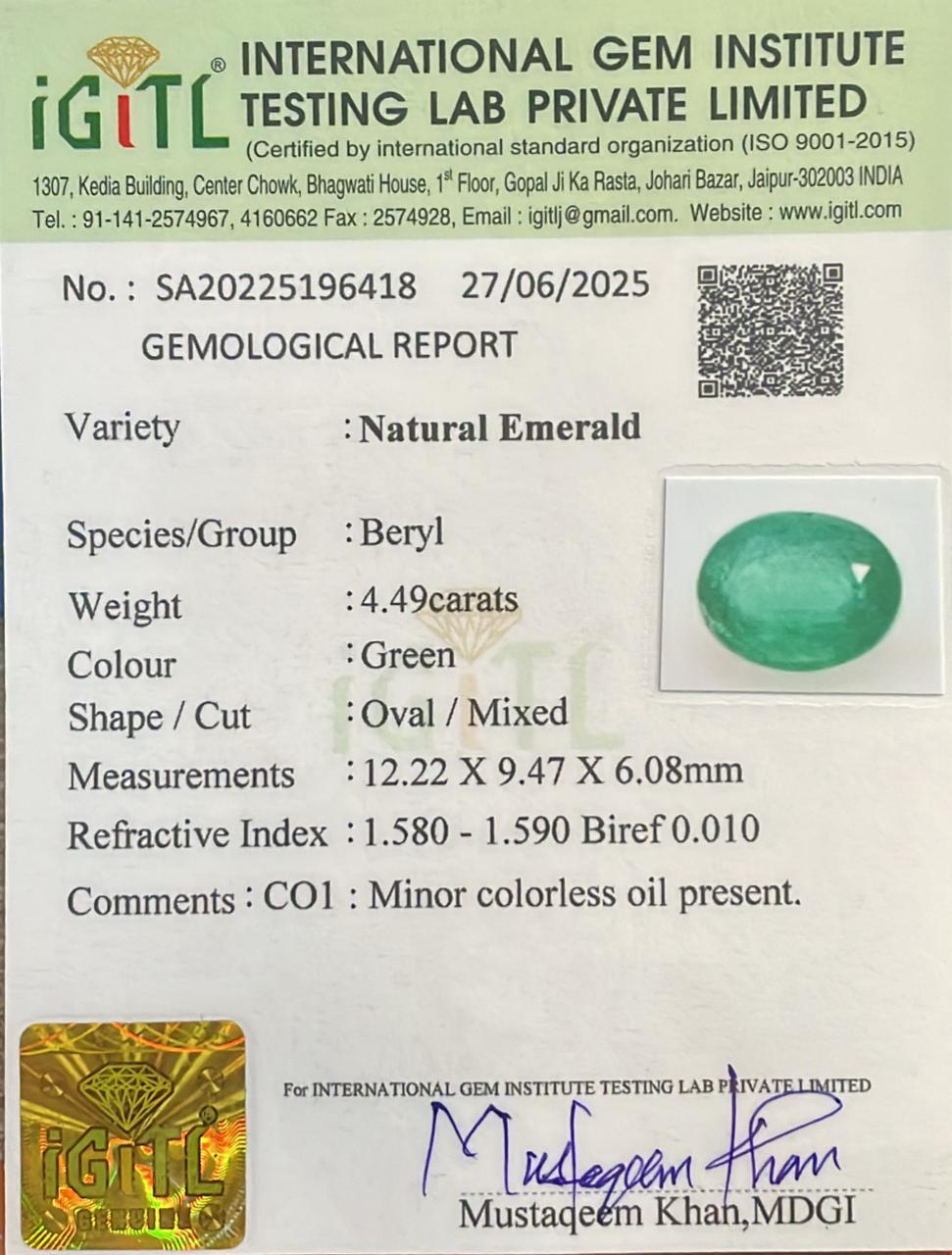 Natural Emerald 4.49 cts