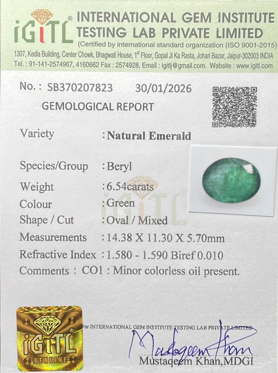 Natural Emerald 6.54 cts