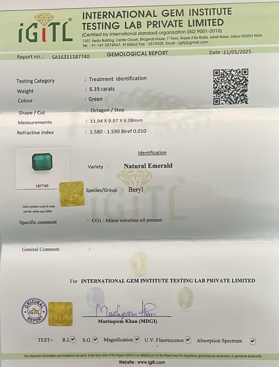 Natural Emerald 6.19 cts