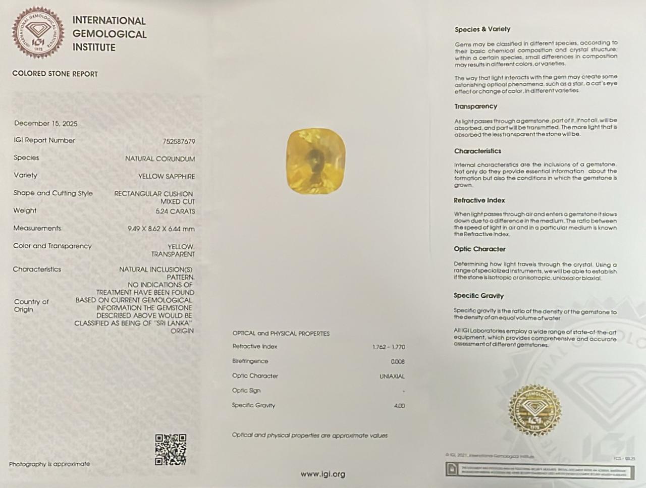 Natural Yellow Sapphire 5.24 cts