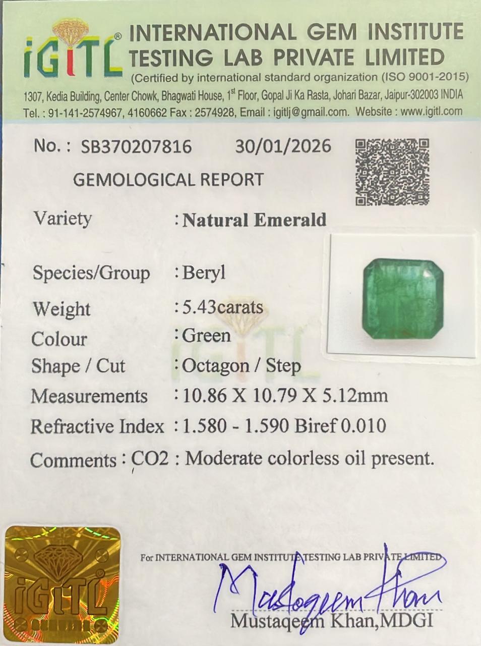 Natural Emerald 5.43 cts