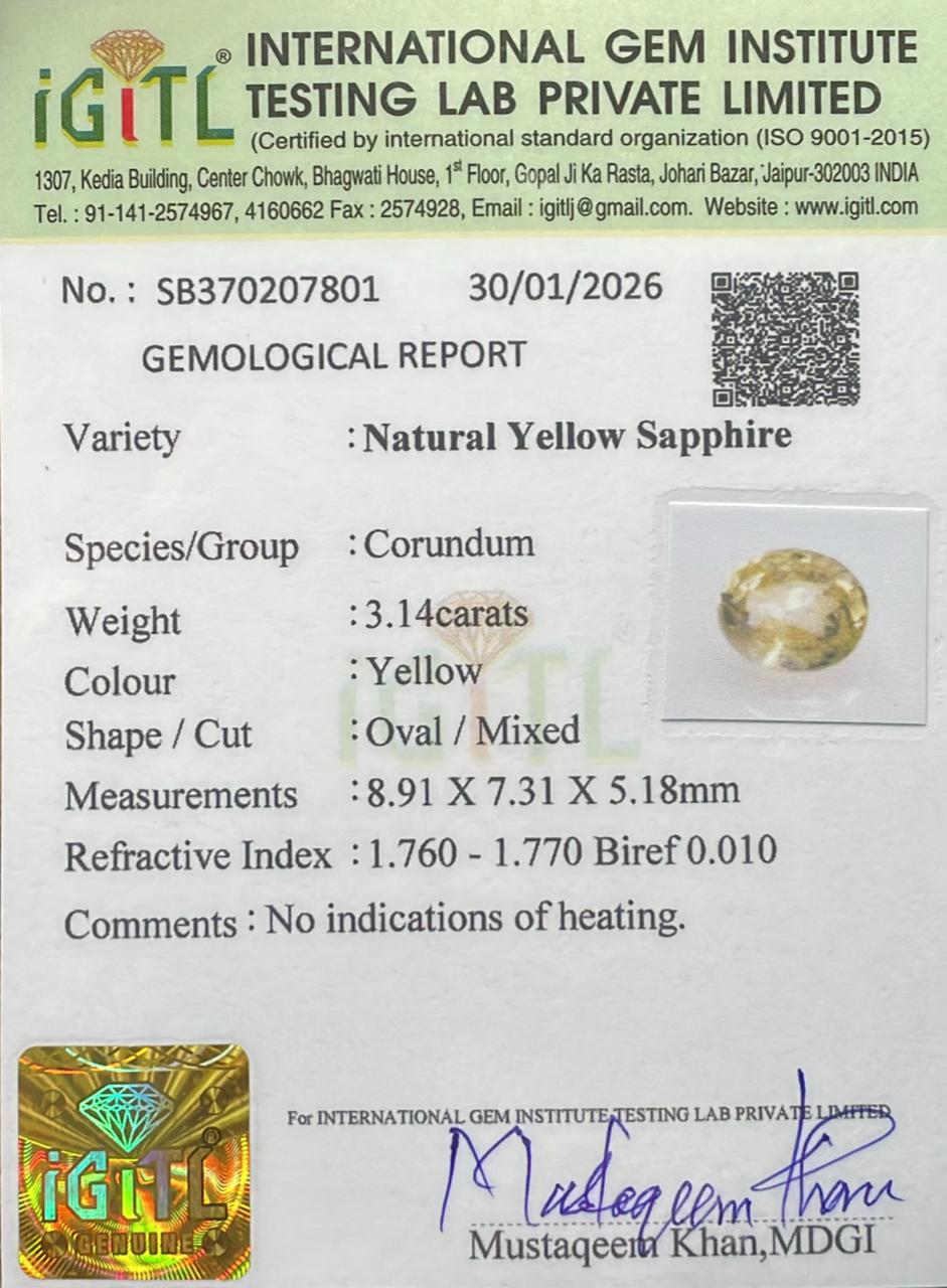 Natural Yellow Sapphire 3.14 cts