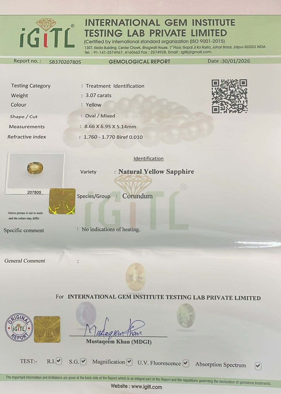 Natural Yellow Sapphire 3.07 cts