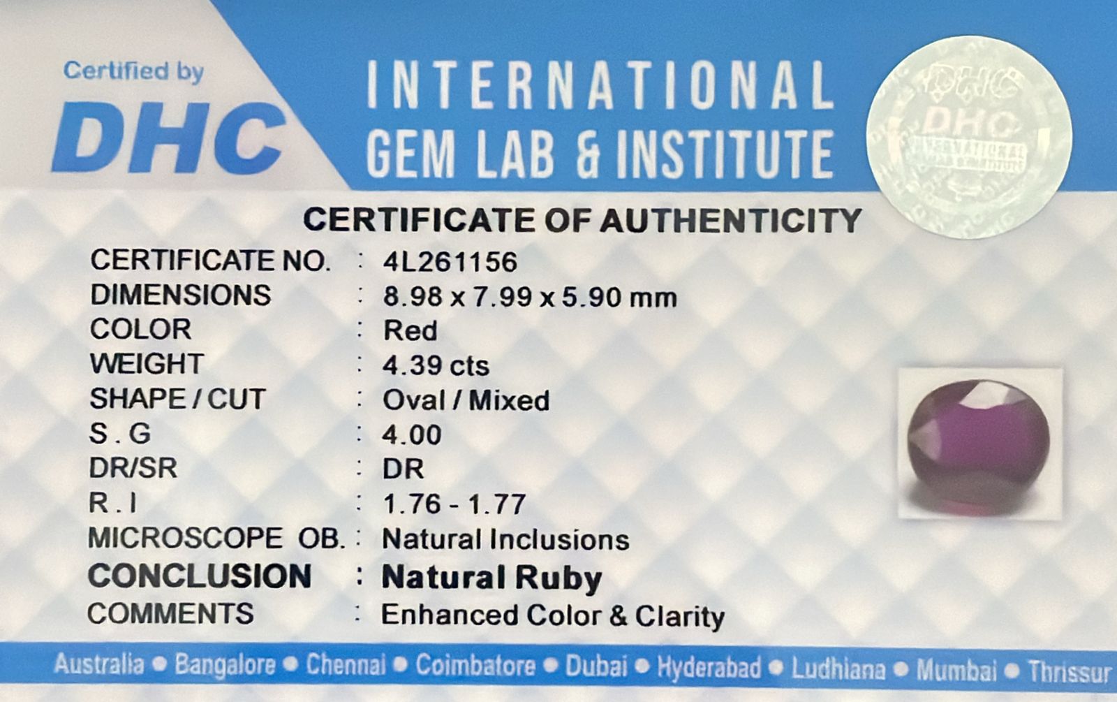 Natural Ruby 4.40 cts