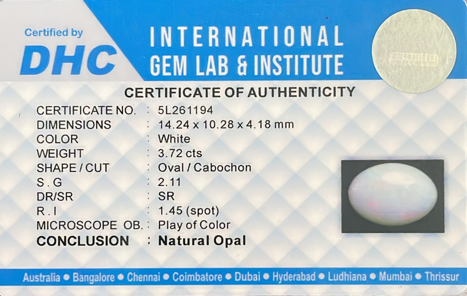 Natural Opal White 3.72 cts